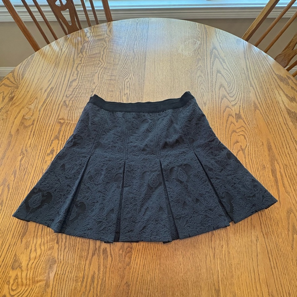 Rebecca Taylor Black Jacquard Pleated Mini Skirt Size 6